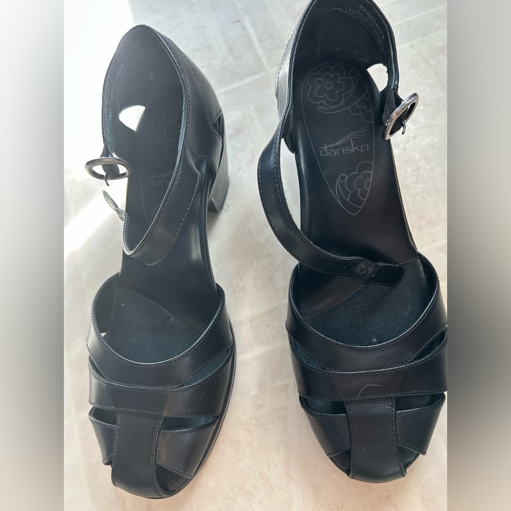 Dansko Black Heeled Sandals with Buckle